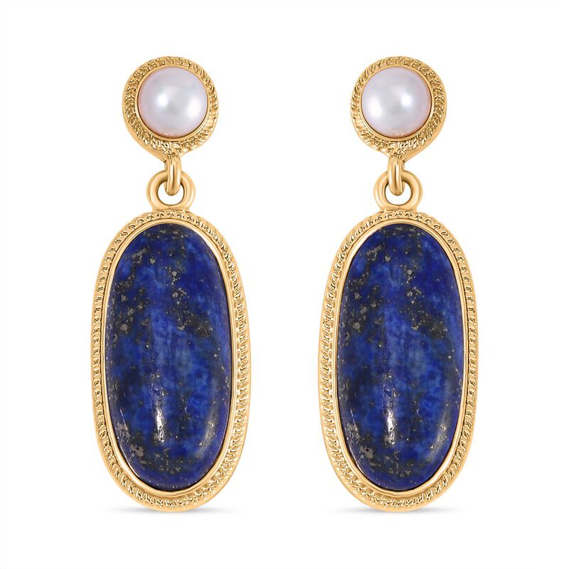 Lapislazuli und weiße Süßwasserperle Ohrringe - 30 ct. image number 0