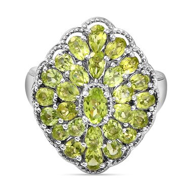 Natürlicher Peridot-Ring 925 Silber platiniert  ca. 5,93 ct