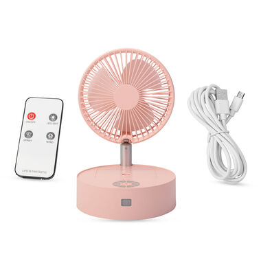 Kabelloser, faltbarer Ventilator mit integriertem Luftbefeuchter, USB-Anschluss, Rosa