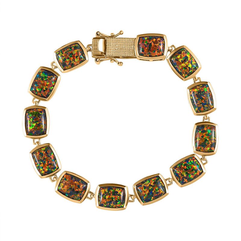 Labor erstellt schwarzen Opal Armband ca. 19 cm 925 Silber Gelbgold Vermeil ca. 17,41 ct. image number 0