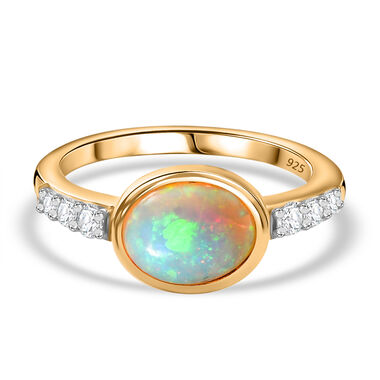 Natürlicher, äthiopischer Welo Opal und Zirkon-Ring, 925 Silber vergoldet - 1,46 ct.