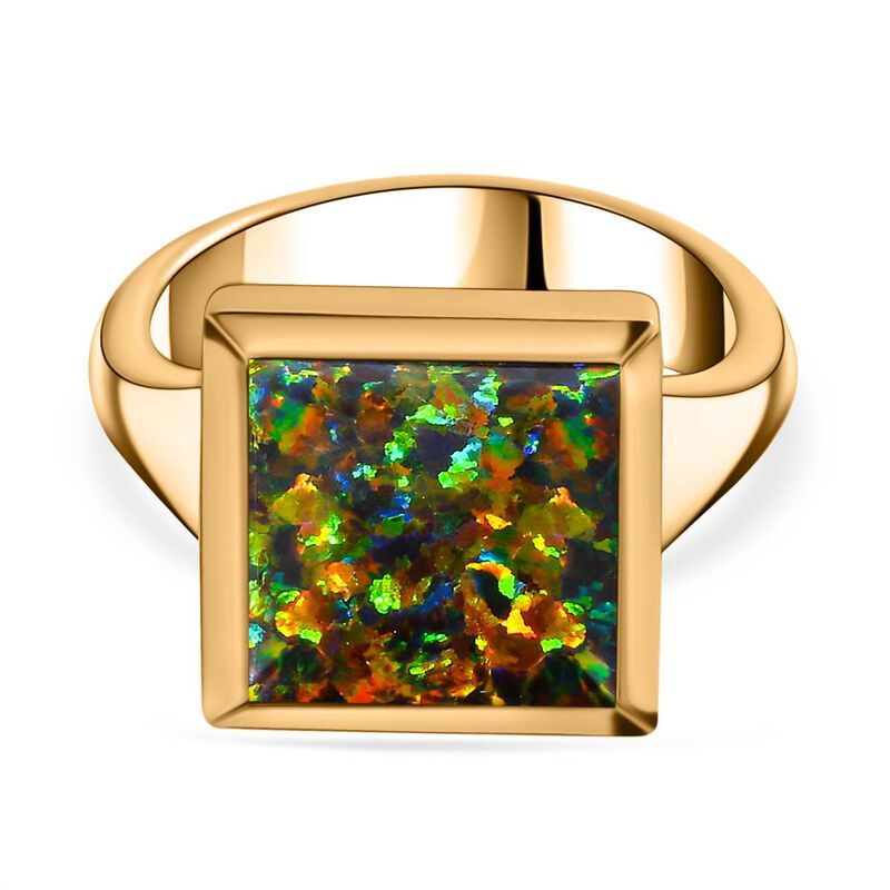 Lab Created schwarzen Opal Ring, 925 Silber Gelbgold Vermeil, (Größe 19.00) ca. 2.45 ct image number 0