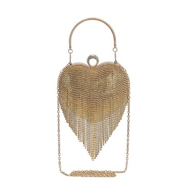 Herzförmige Clutch mit Kristallen, 15x16cm, goldfarben