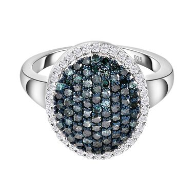 Blauer und weißer Diamant-Cluster-Halo-Ring - 1 ct.