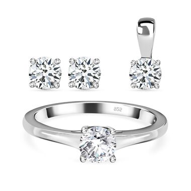 Funkelnde Königin- Moissanit Schmuckset, 925 Silber platiniert  - 1,77 ct.