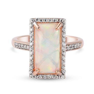 Natürlicher Äthiopischer Opal und Zirkon Halo Ring 925 Silber Rosegold Vermeil