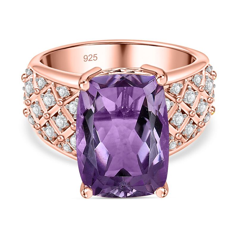 Rose De France Amethyst, weißer Zirkon Ring, 925 Silber rosévergoldet (Größe 17.00) ca. 7.08 ct image number 0