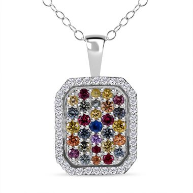 AA Regenbogen Saphir Anhänger mit Kette, 925 Silber platiniert ca. 1.57 ct