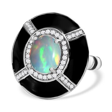 GP Art Déco Kollektion - Natürlicher, äthiopischer Welo Opal, Zirkon und blauer Saphir-Ring - 2,21 ct.