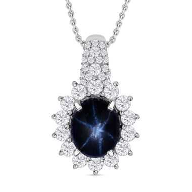 Stern blauer Saphir, Moissanit Anhänger 925 Silber rhodiniert ca. 7.54 ct