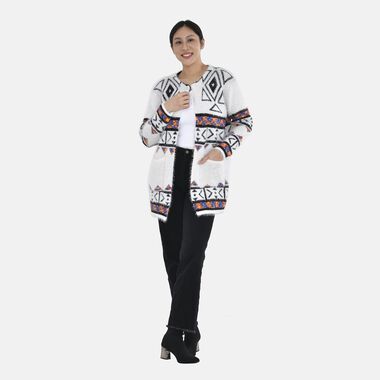 Dünner Cardigan mit Aztekenmuster, Weiß