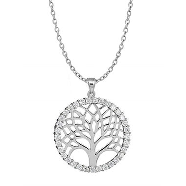 LUSTRO STELLA Zirkonia Baum des Lebens Anhänger mit 45cm Kette in Silber - 0,84