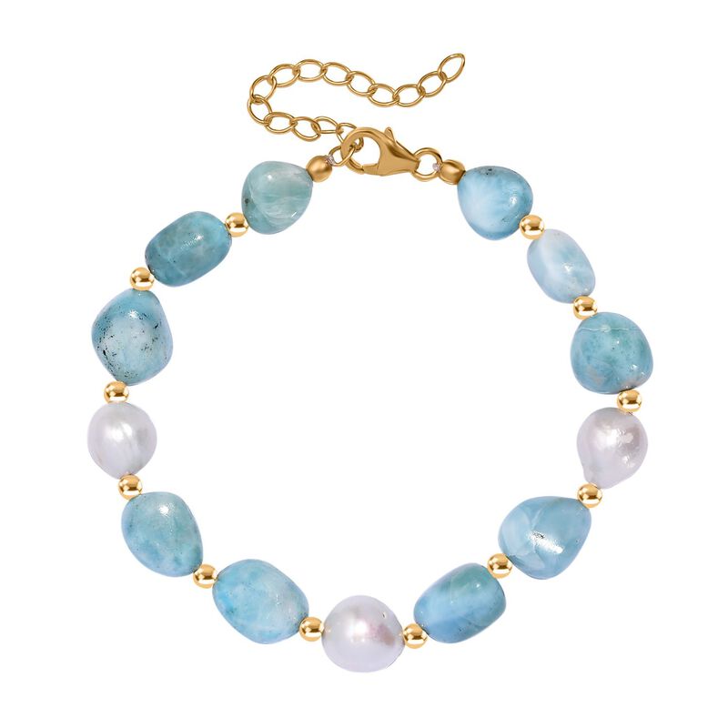 Natürliches, grünes Larimar und Perlen-Armband, 19 cm - 72 ct. image number 0