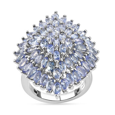 Tansanit Cluster-Ring, 925 Silber platiniert  ca. 5,78 ct