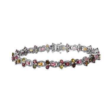 Natürlicher mehrfarbiger Turmalin Armband ca. 20 cm 925 Silber platiniert ca. 8.84 ct