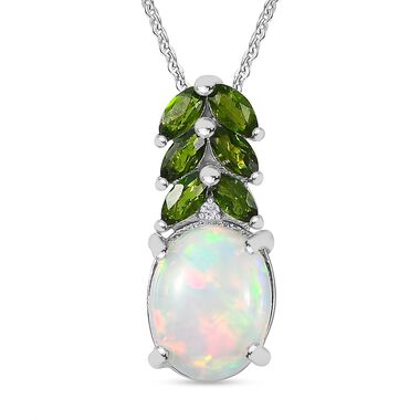 AA natürlicher, äthiopischer Welo Opal, Zirkon und Chromdiopsid-Anhänger mit 45cm Kette - 2,16 ct.