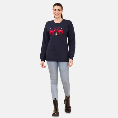 Damen Strick Sweatshirt mit Applikation, Größe 40, Dunkelblau