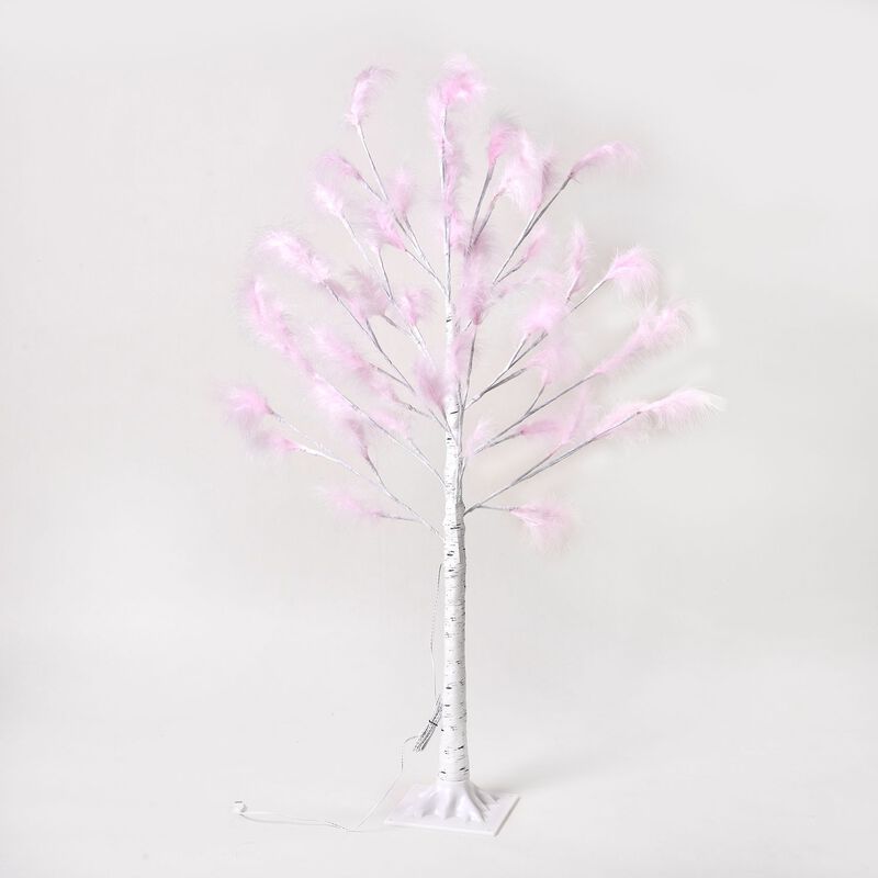 Federbaum mit 48 warmen LEDs und USB-Kabel - 1,2m Höhe, Rosa image number 0