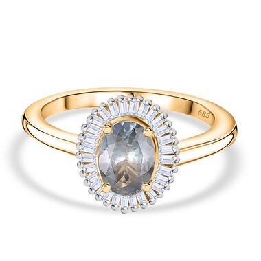 AAA Alexandrit, Weißer Diamant Ring 585 Gold (Größe 19.00) ca. 1,01 ct