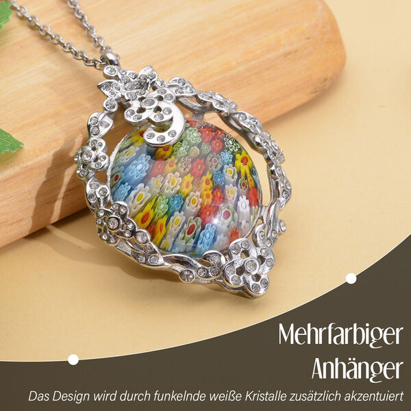 Weißer Kristall und mehrfarbiger Anhänger im Murano-Stil mit 60cm Kette image number 1