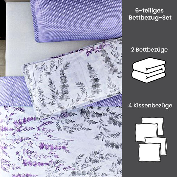 6-teiliges Bettbezug Set, 2 Bettbezüge, 4 Kissenbezüge, violett image number 1