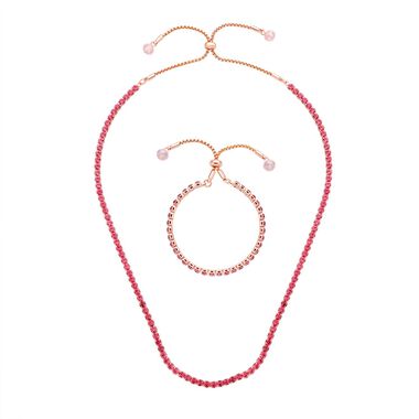 2er-Set - verstellbare, rosa Kristall-Halskette und Armband - 0,50 ct.