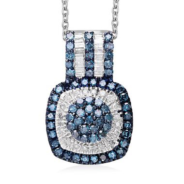 Blauer und weißer Diamant-Anhänger mit 50cm Kette - 1 ct.