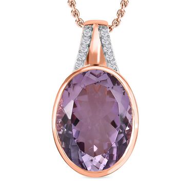 Rose de France Amethyst, weißer Zirkon Anhänger mit Kette, 925 Silber rosévergoldet ca. 17.30 ct