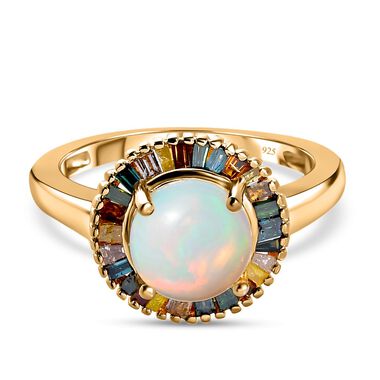 Natürlicher, äthiopischer Welo Opal und mehrfarbiger Diamant-Ring - 1,82 ct.