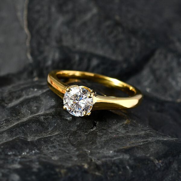 Moissanit Ring, 925 Silber 750 Gelbgold Vermeil - 0,75 ct. image number 1