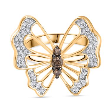 GP Italian Garden Kollektion- Weißer, Champagner Diamant und blauer Saphir-Ring, 925 Silber Gelbgold Vermeil - 0,51 ct,