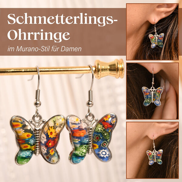 Schmetterlings-Ohrringe im Murano-Stil image number 1