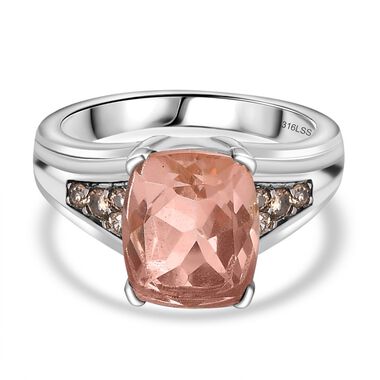 Morganit Quarz Triplette, Champagner Zirkonia Ring Edelstahl (Größe 19.00) ca. 3,32 ct