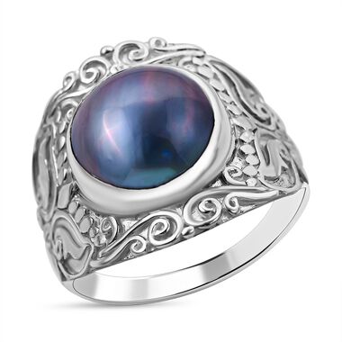 Royal Bali Kollektion - Blauer Mabenperlen Ring, 925 Silber (Größe 16.00)