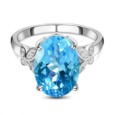 Himmelblauer Topas und weißer Zirkon-Ring, 925 Silber platiniert  ca. 7,46 ct