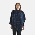 Kunstfell Poncho mit Blattmuster, Marineblau image number 2