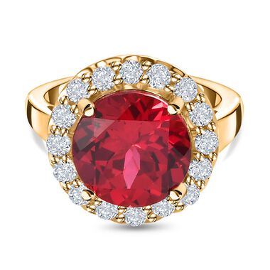 Synthetischer Padparadscha-Saphir und Zirkon Ring, ca. 7,76 ct