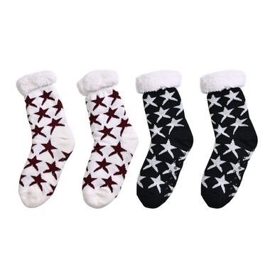 2er-Set rutschfeste Wintersocken mit Sherpa-Futter, (Größe 36-41), weiß und Schwarz