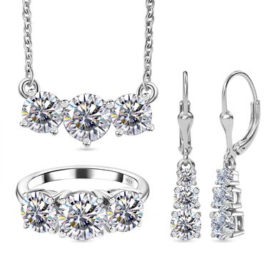 Moissanit Schmuckset, 925 Silber platiniert - 7,19 ct.