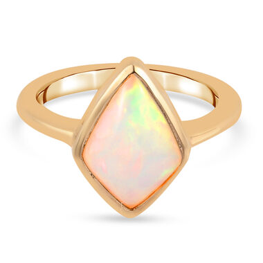 Natürlicher Äthiopischer Opal Solitär Ring 925 Silber Gelbgold Vermeil