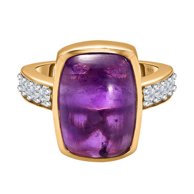 Afrikanischer Amethyst, weißer Zirkon Ring, 925 Silber vergoldet (Größe 19.00) ca. 7.97 ct