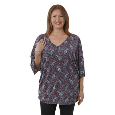 TAMSY - Drapiertes Strick-Top mit V-Ausschnitt, One Size, Paisley