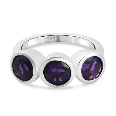 Marokkanischer Amethyst 3 Stein Ring 925 Silber Platin-Überzug