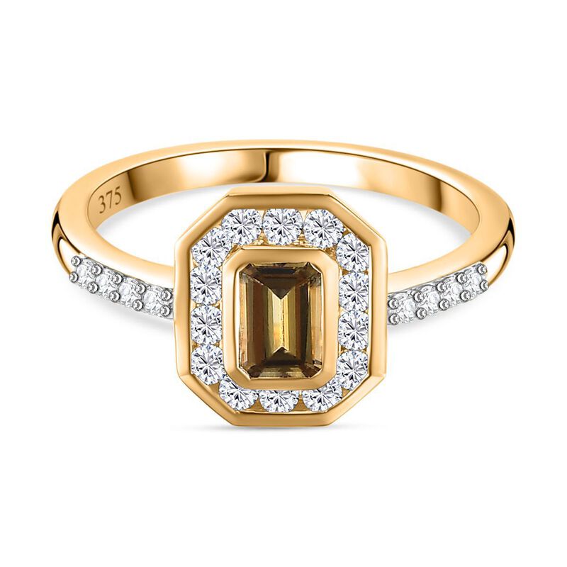 AAA Natürlicher, goldener Tansanit und Moissanit-Ring in 375 Gold - 1,17 ct. image number 0