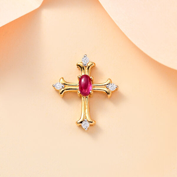 AA Afrikanischer Rubin und Moissanit-Kreuz-Anhänger - 0,47 ct. image number 1