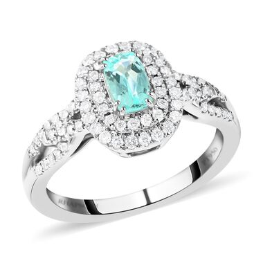 Rhapsody AAAA Paraiba Turmalin und Diamant-Halo-Ring, VS E-F, 950 Platin, 1,00 ct.