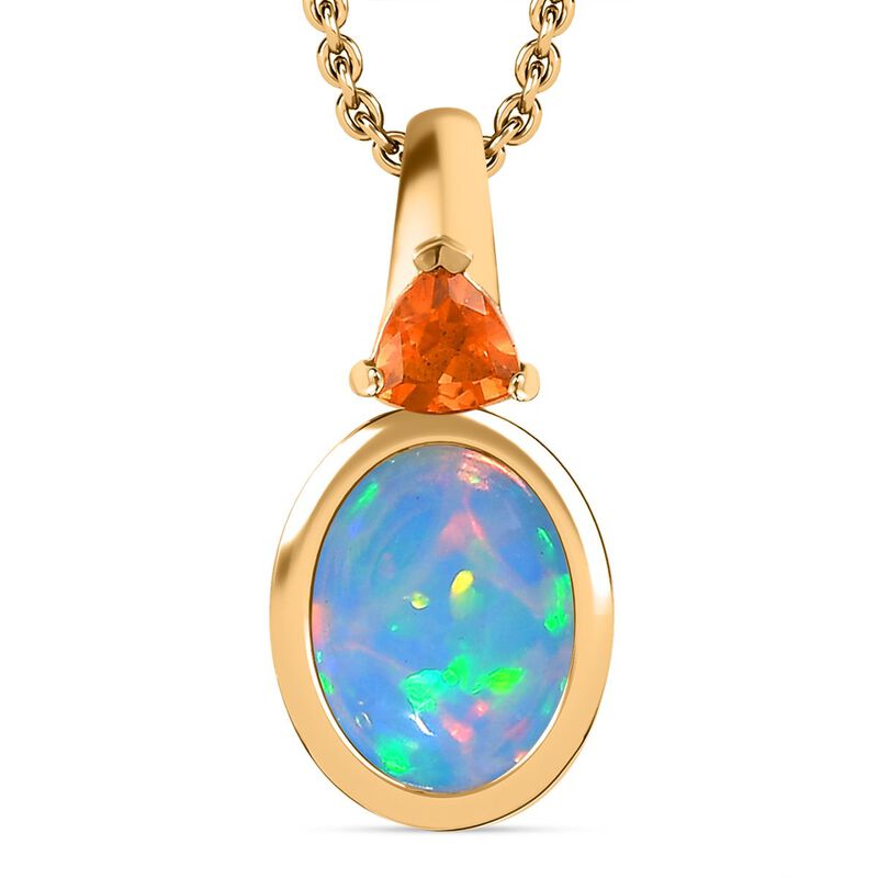 Natürlicher, äthiopischer Welo Opal, Feuer opal Schmuckset 925 Silber 750 Gelbgold Vermeil ca. 2,54 ct. image number 0