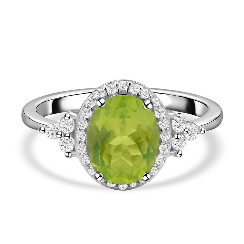 Natürlicher Peridot und Zirkon-Halo-Ring, 925 Silber rhodiniert, 3,15 ct. image number 0