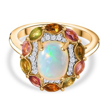 AA Natürlicher, äthiopischer Welo Opal, Mehrfarbig-Turmalin Ring, 925 Silber 750 Gelbgold Vermeil (Größe 18.00) ca. 2.45 ct