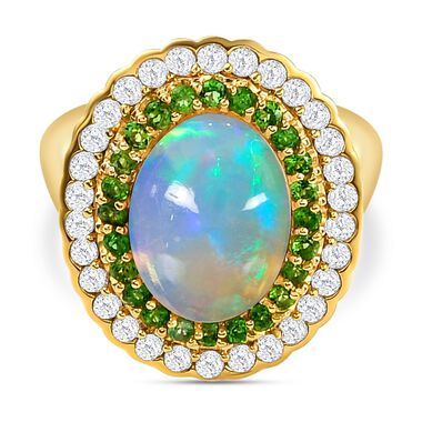 Natürlicher, äthiopischer Welo Opal, Chromdiopsid und weißer Zirkon-Ring - 4,99 ct.